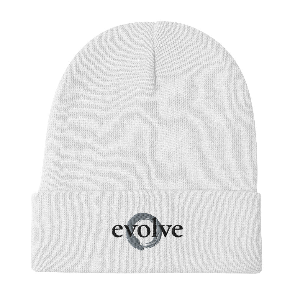 Evolve Logo White Embroidered Beanie