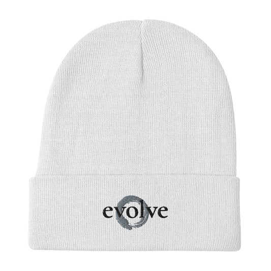 Evolve Logo White Embroidered Beanie