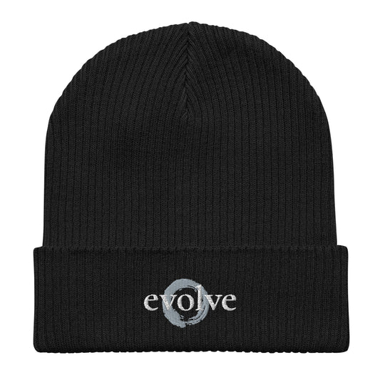 Evolve Logo Black Organic Ribbed Beanie